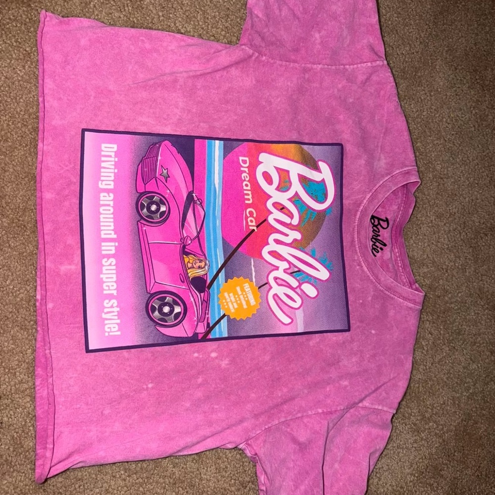 Barbie Hot Pink Graphic Tee with Retro Car Print